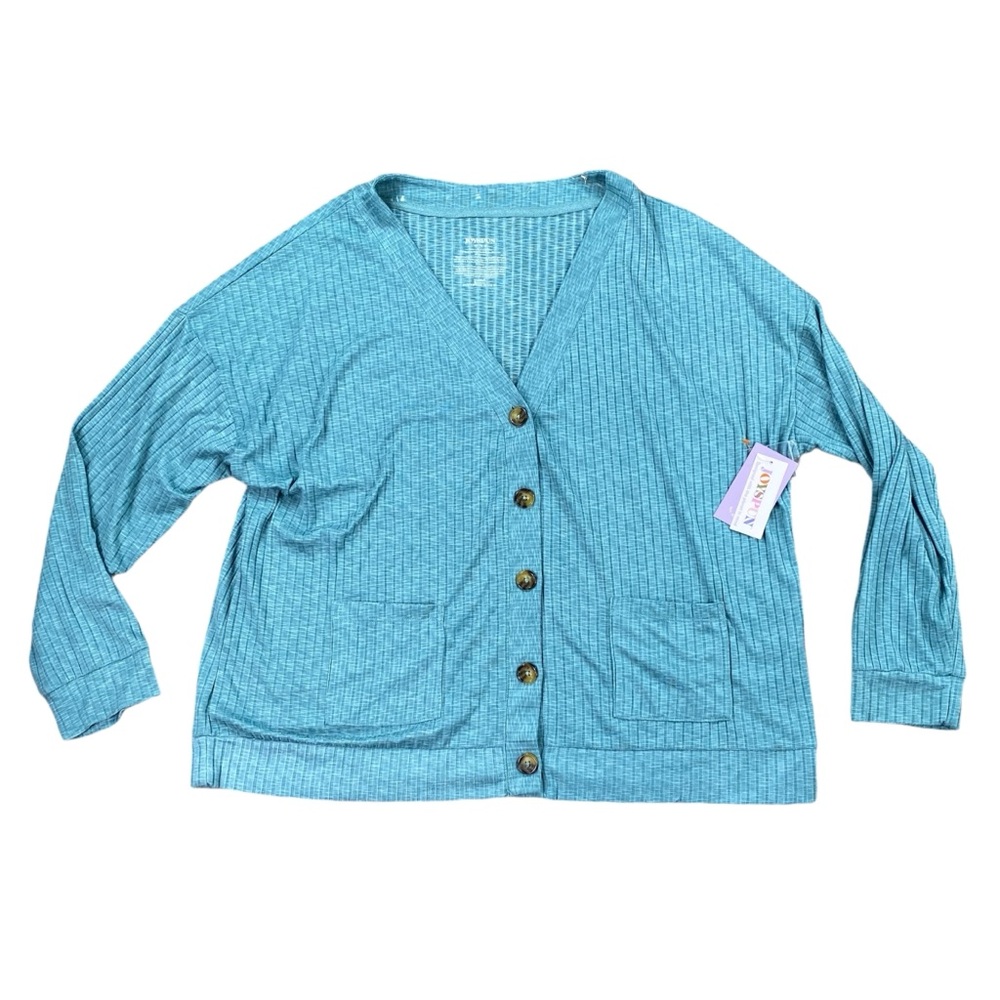 NWT JOYSPUN lightweight green ribbed cardigan size XL (16-18)